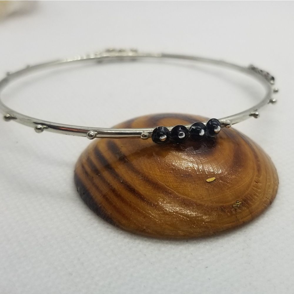 Studded minimalist silver bracelet‎ thin band